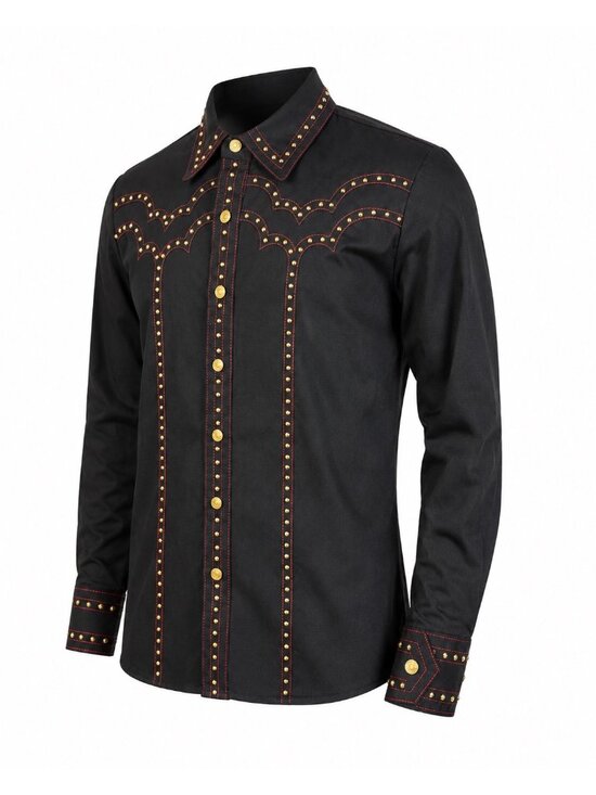 Bob Mackie Tops - Bob Mackie Black Western-Style Studded Button-Up Shirt 1X Cotton Blend